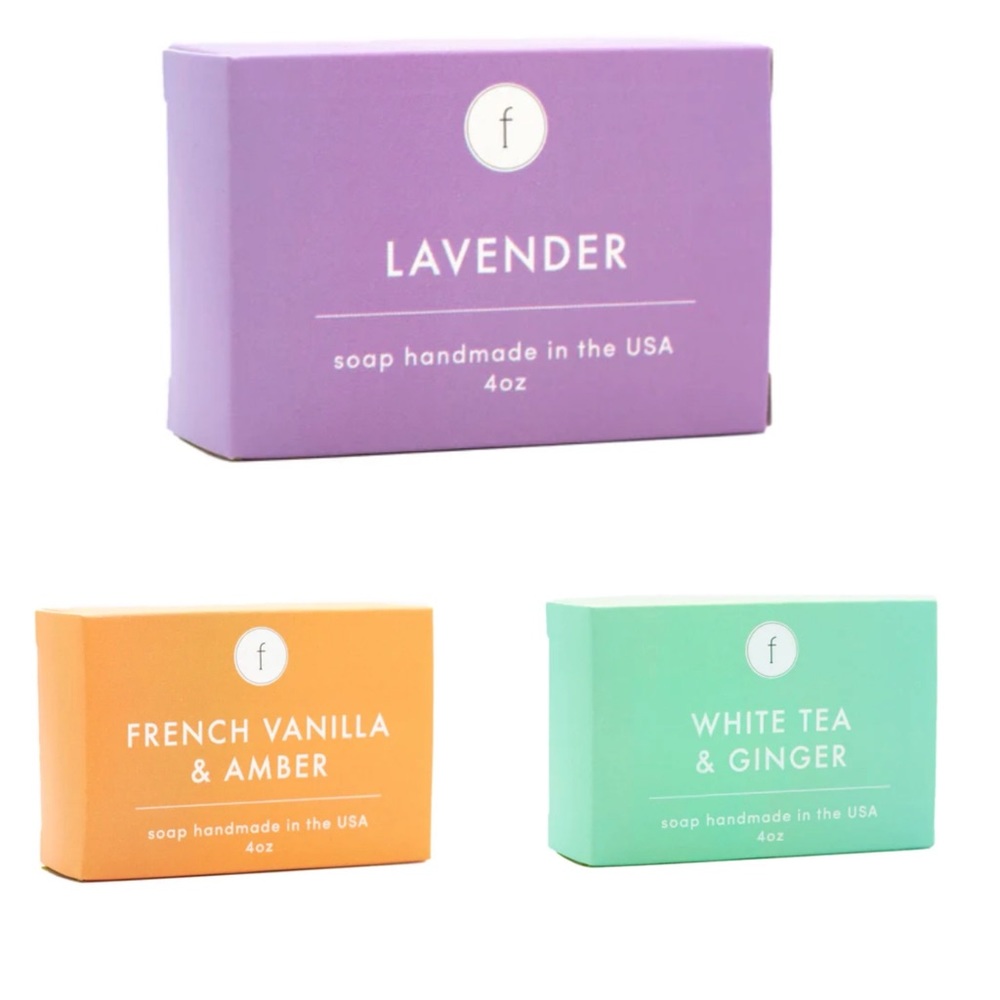 New Feya Candles 3 Bar Soaps Lavender, White Tea & Ginger, French Vanilla/Amber